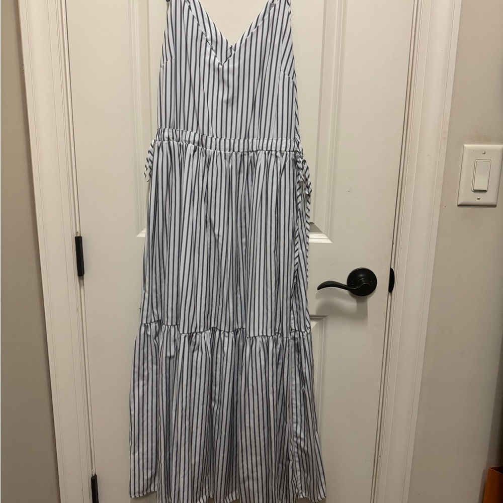 ASOS Blue and White Sleeveless V-Neck Sundress